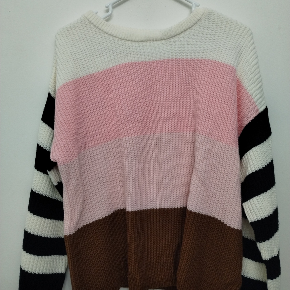 Wishlist Women's Striped Sweater in Pink, Brown, and Black